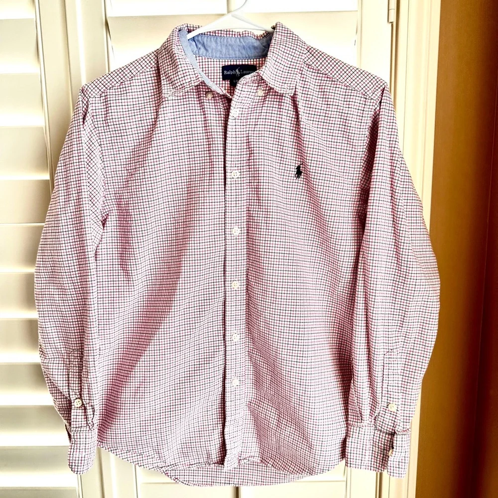 Ralph Lauren Boys Plaid Button‎ Down Shirt L 14 16 Cotton Preppy